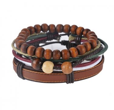 1Set (3-4PCs) Leather Bracelet Multilayer Bead Bracelet Punk Wrap Bracelets (08121)