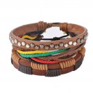 1Set (3-4PCs) Leather Bracelet Multilayer Bead Bracelet Punk Wrap Bracelets (08123)