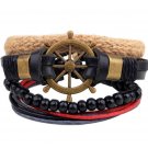 1Set (3-4PCs) Leather Bracelet Multilayer Bead Bracelet Punk Wrap Bracelets (14537)
