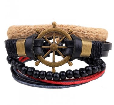 1Set (3-4PCs) Leather Bracelet Multilayer Bead Bracelet Punk Wrap Bracelets (14537)