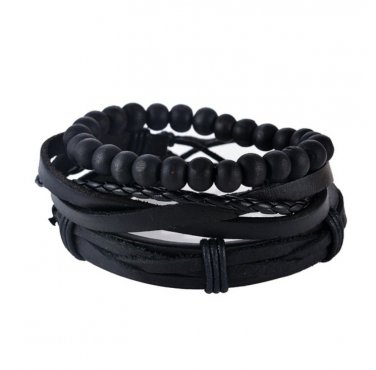 1Set (3-4PCs) Leather Bracelet Multilayer Bead Bracelet Punk Wrap Bracelets (08126)