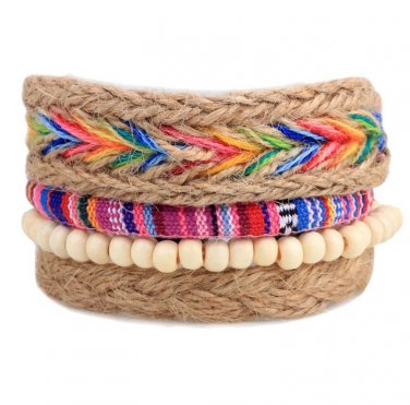 1Set (3-4PCs) Leather Bracelet Multilayer Bead Bracelet Punk Wrap Bracelets (14539)