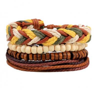 1Set (3-4PCs) Leather Bracelet Multilayer Bead Bracelet Punk Wrap Bracelets (14518)