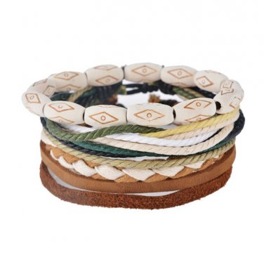 1Set (3-4PCs) Leather Bracelet Multilayer Bead Bracelet Punk Wrap Bracelets (08130)