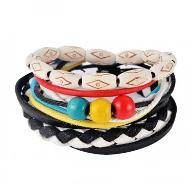 1Set (3-4PCs) Leather Bracelet Multilayer Bead Bracelet Punk Wrap Bracelets (08131)