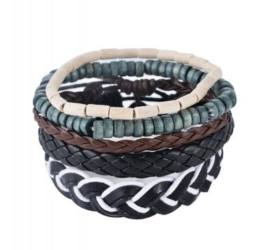 1Set (3-4PCs) Leather Bracelet Multilayer Bead Bracelet Punk Wrap Bracelets (02433)
