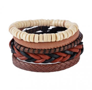 1Set (3-4PCs) Leather Bracelet Multilayer Bead Bracelet Punk Wrap Bracelets (02431)