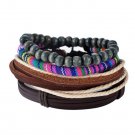 1Set (3-4PCs) Leather Bracelet Multilayer Bead Bracelet Punk Wrap Bracelets (02430)