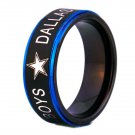 Black Matte Center with Blue Step Eage Dallas Cowboys Design Tungsten Comfort Fit Ring