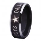 Dallas Cowboys Design Men's Black With Silver Bevel EdgeTungsten Comfort Fit Ring