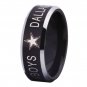 Dallas Cowboys Design Men's Black With Silver Bevel EdgeTungsten Comfort Fit Ring
