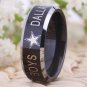 Dallas Cowboys Design Men's Black With Silver Bevel EdgeTungsten Comfort Fit Ring