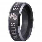 Black Comfort Fit USMC Semper Fidelis Military Tungsten Wedding Ring