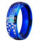 Shiny Blue Dome CIRCUIT BOARD Design New Men's Fashion Tungsten Ring