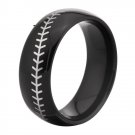 Black Dome with White Baseball Stitch Comfort Men's Fashion Tungsten Wedding Ring