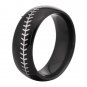 Black Dome with White Baseball Stitch Comfort Men's Fashion Tungsten Wedding Ring
