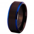 Black Matte Center Blue Steps Comfort Fit Design Men's Tungsten Ring