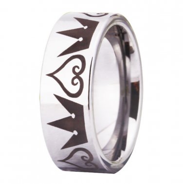 Silver Pipe Kingdom Hearts&Crowns Mens Comfort Fit Tungsten Wedding Ring