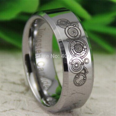 Silver Beveled Doctor Who Time Lord Men's Comfort Tungsten Wedding Ring
