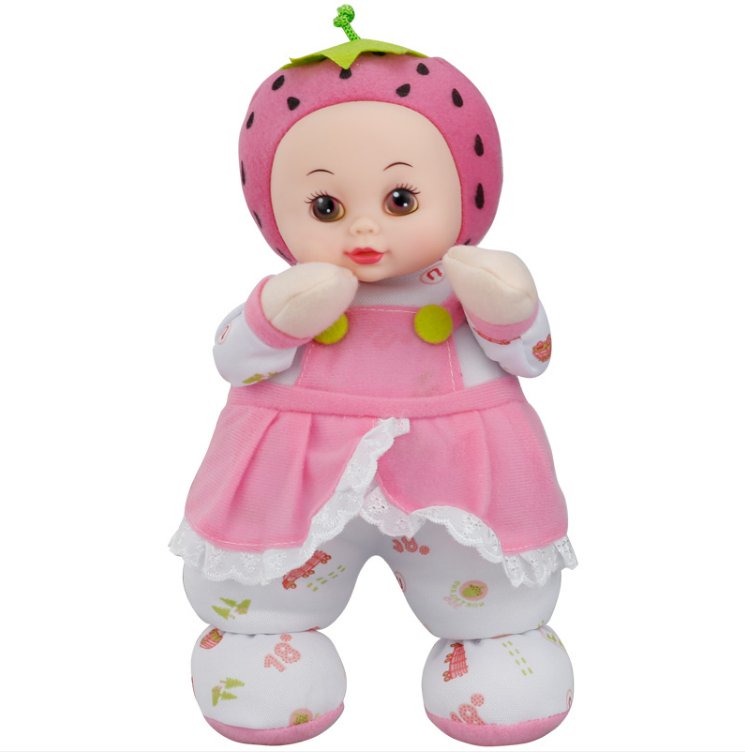 30cm Pink Plush Sweet Cartoon Strawberry Doll Soft Silicone Reborn Baby