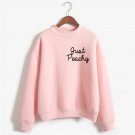 Women Cute Pink Sweatshirts Fashion Letter Just Peachy Hoody Print Fleece Tracksuit Hoodies