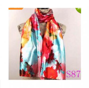 Lavender Red Black Lily Flower Satin Oil Painting Long Wrap Shawl Beach Silk Scarf 160X50cm S87