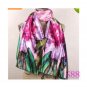 Lavender Red Black Lily Flower Satin Oil Painting Long Wrap Shawl Beach Silk Scarf 160X50cm S88