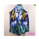 Lavender Red Black Lily Flower Satin Oil Painting Long Wrap Shawl Beach Silk Scarf 160X50cm S89