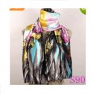 Lavender Red Black Lily Flower Satin Oil Painting Long Wrap Shawl Beach Silk Scarf 160X50cm S90