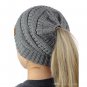 High Bun Ponytail Stretchy Knit Beanie Skull Hat women warm hat CC Trendy Warm winter knitted (C)