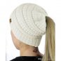 High Bun Ponytail Stretchy Knit Beanie Skull Hat women warm hat CC Trendy Warm winter knitted (D)