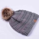 Winter hats faux fur pom pom female knitted skullies casual hat solid autumn ski beanies (Grey)