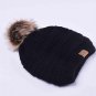 Winter hats faux fur pom pom female knitted skullies casual hat solid autumn ski beanies (Black)