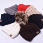 Winter hats faux fur pom pom female knitted skullies casual hat solid autumn ski beanies (Black)