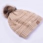 Winter hats faux fur pom pom female knitted skullies casual hat solid autumn ski beanies (Khaki)