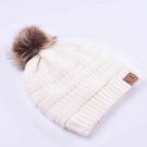 Winter hats faux fur pom pom female knitted skullies casual hat solid autumn ski beanies (White)