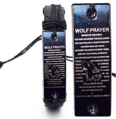Wolf Prayer Braided Rope Leather Unisex Bracelet Yak Bone Carved Logo Fashion Jewelry