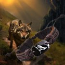 1pcs Wolf5 Vintage Braided Woven Rope Leather Unisex Bracelet Yak Bone Carved Logo