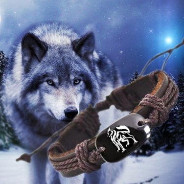 1pcs Wolf 8 Vintage Braided Woven Rope Leather Unisex Bracelet Yak Bone Carved Logo