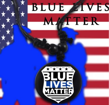 Blue Lives Matter4 Vintage Braided Woven Rope Leather Unisex Necklace Yak Bone Carved Logo