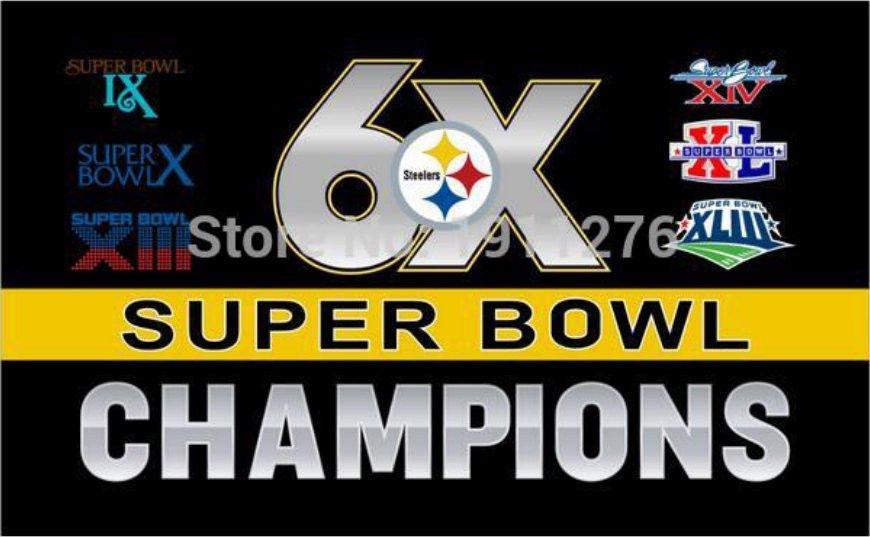 3X5FT Pittsburgh Steelers NFL 6 Time Super Bowl Champions Flag Banner