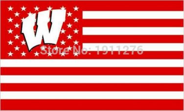 Wisconsin Badgers flag with us stars stripes 3ftx5ft Banner 100D Polyester Flag (STA)