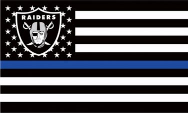 3x5ft Polyester Oakland Raiders Thin Blue Line Custom Flag with two metal Grommets white sleeve