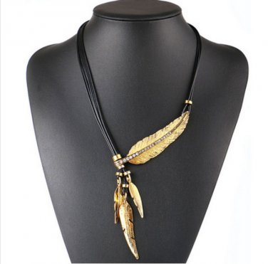 Necklace Alloy Feather Statement Necklaces Pendants Vintage Rope Chain Necklace Jewelry #1