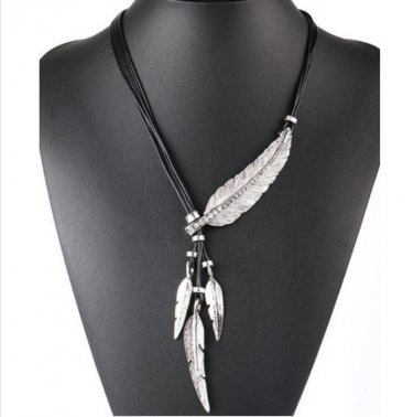 Necklace Alloy Feather Statement Necklaces Pendants Vintage Rope Chain Necklace Jewelry #3