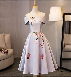 Hej!Fika Evening Dress Satin Off the Shoulder Embroidered Floral A Line Applique