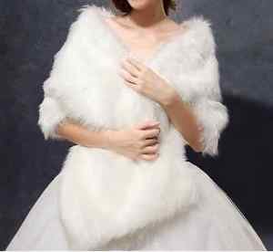 US NWT Bridal Fur Shawl Cape Ivory Long Stripe None Size Wedding Formal Pageant