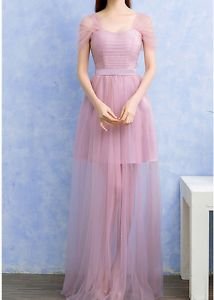 Cap Sleeve Long Sheer Tulle Bridesmaid Dress Pageant Dress Mini Lining One Size