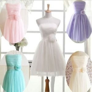 NEW Bridesmaid Dress Girls Junior Teenager Strapless Tulle Chiffon Formal XS S M