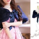 Regular Size Blue Indigo Deluxe Faux Fur Shawl Bridal Wrap Bolero Stole Satin